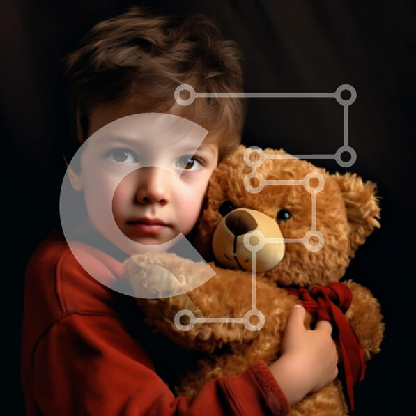 Intra Συλλεκτικό Ξύλινο Παζλ Plywood  4mm - Νεαρό αγόρι που αγκαλιάζει το παλιό καφέ αρκουδάκι Σε Ξύλινο Κουτί - Διαστάσεις Puzzle: 10x10 cm – 25 κομμάτια