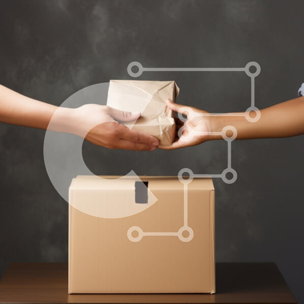 Intra Συλλεκτικό Ξύλινο Παζλ Plywood  4mm - Δύο άτομα που παραδίδουν ένα χάρτινο κουτί Σε Ξύλινο Κουτί - Διαστάσεις Puzzle: 10x10 cm – 25 κομμάτια