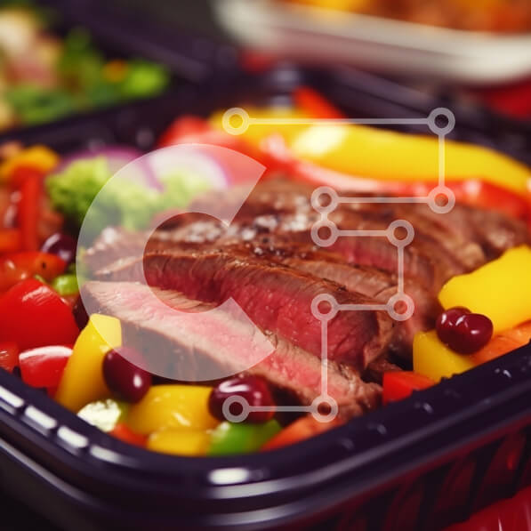 Σετ των 2 Intra Συλλεκτικό Ξύλινο Παζλ Plywood  4mm - Μπριζόλα και γεύμα λαχανικών σε μαύρο πλαστικό δοχείο Σε Ξύλινο Κουτί - Διαστάσεις: 10x10 cm – 25 κομμάτια