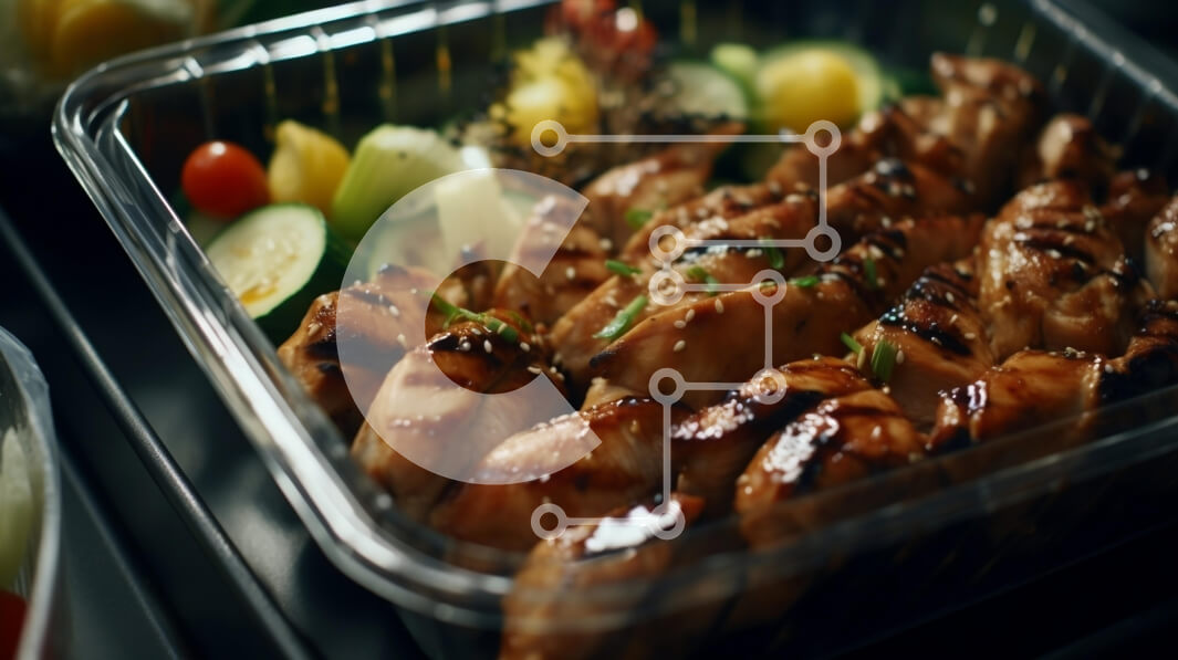 Σετ των 2 Intra Συλλεκτικό Ξύλινο Παζλ Plywood  4mm - Ψητό κοτόπουλο και λαχανικά σε πλαστικό δοχείο Σε Ξύλινο Κουτί - Διαστάσεις: 10x10 cm – 25 κομμάτια