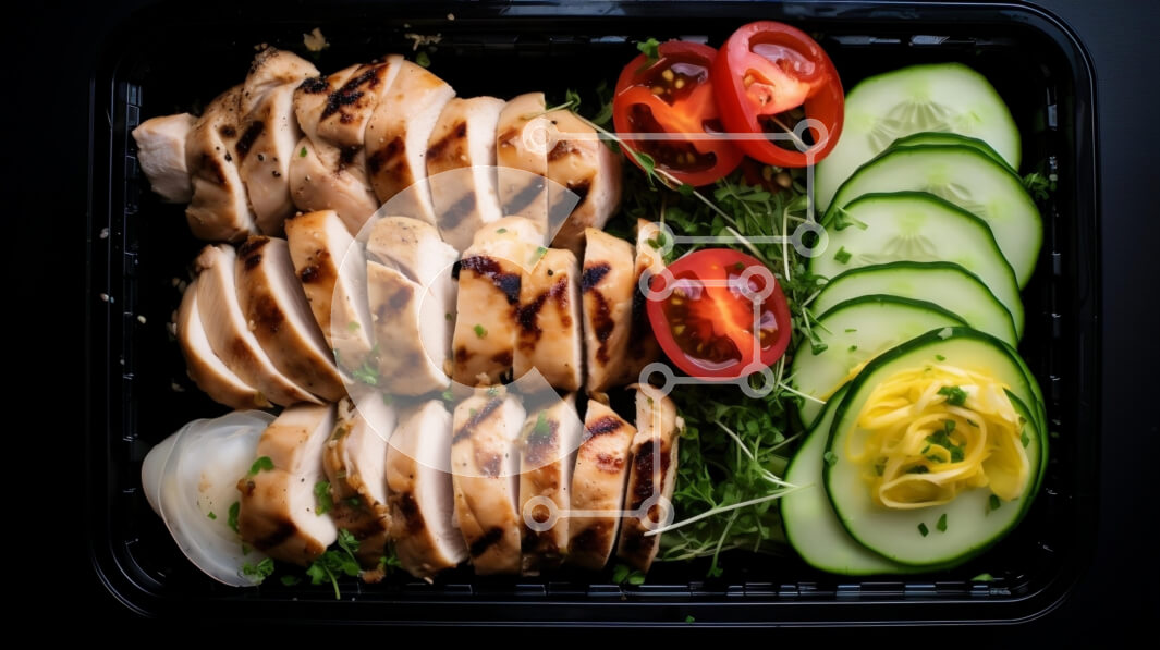 Σετ των 2 Intra Συλλεκτικό Ξύλινο Παζλ Plywood  4mm - Κοτόπουλο σε φέτες και φρέσκα λαχανικά σε μαύρο δίσκο Σε Ξύλινο Κουτί - Διαστάσεις: 10x10 cm – 25 κομμάτια