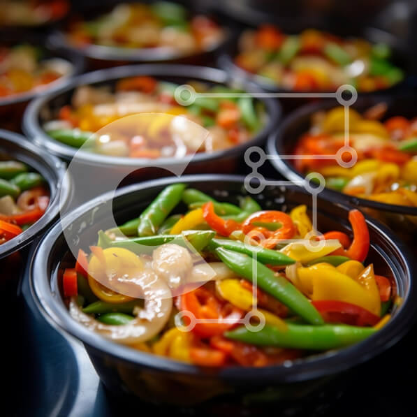 Σετ των 2 Intra Συλλεκτικό Ξύλινο Παζλ Plywood  4mm - Πολύχρωμα λαχανικά και κρέατα σε μαύρα μπολ Σε Ξύλινο Κουτί - Διαστάσεις: 10x10 cm – 25 κομμάτια