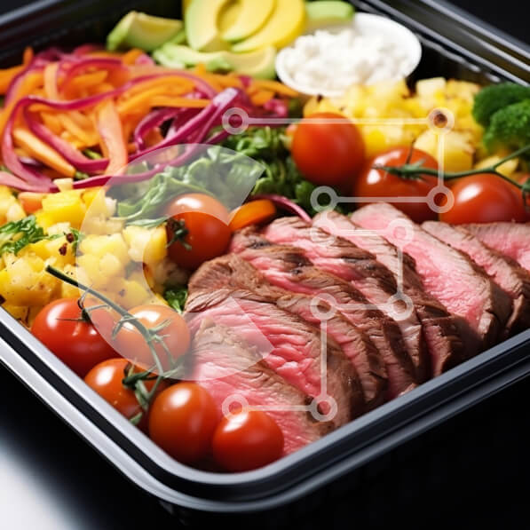 Σετ των 2 Intra Συλλεκτικό Ξύλινο Παζλ Plywood  4mm - Ανάμεικτα λαχανικά και κρέατα σε μαύρο δίσκο Σε Ξύλινο Κουτί - Διαστάσεις: 10x10 cm – 25 κομμάτια