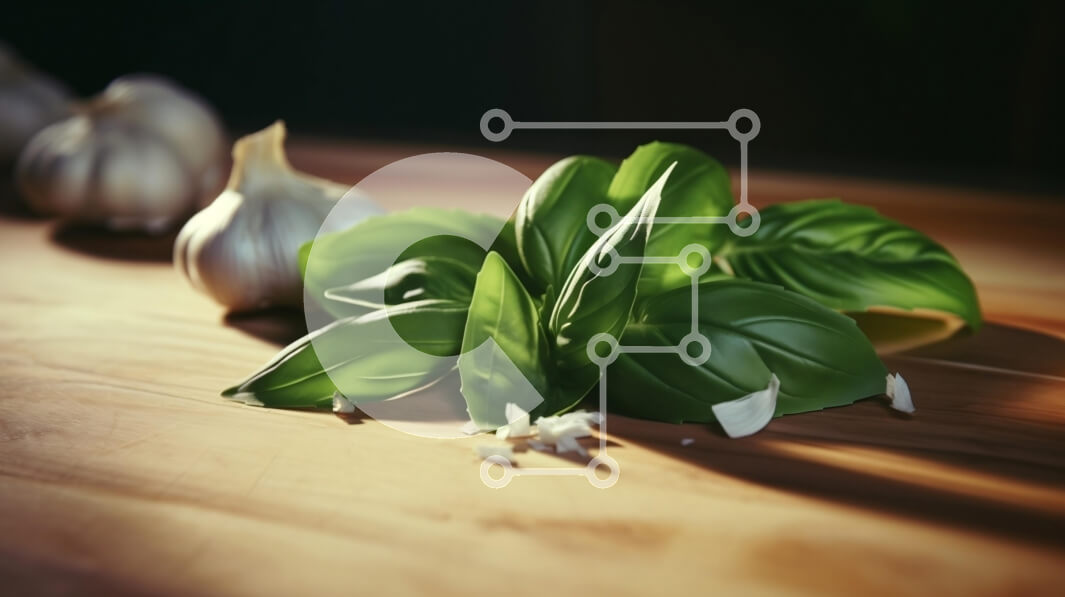 Σετ των 2 Intra Συλλεκτικό Ξύλινο Παζλ Plywood  4mm - Φρέσκα φύλλα βασιλικού, σκόρδο και λεμόνια σε ξύλινο τραπέζι Σε Ξύλινο Κουτί - Διαστάσεις: 10x10 cm – 25 κομμάτια