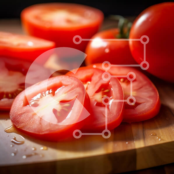 Σετ των 2 Intra Συλλεκτικό Ξύλινο Παζλ Plywood  4mm - Κόκκινες ντομάτες σε φέτες σε ξύλινο ξύλο κοπής Σε Ξύλινο Κουτί - Διαστάσεις: 10x10 cm – 25 κομμάτια