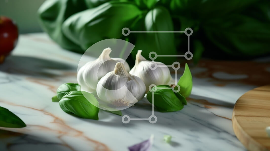 Σετ των 2 Intra Συλλεκτικό Ξύλινο Παζλ Plywood  4mm - Μαγειρική σκηνή με σκελίδες σκόρδου, φύλλα βασιλικού και μήλο Σε Ξύλινο Κουτί - Διαστάσεις: 10x10 cm – 25 κομμάτια