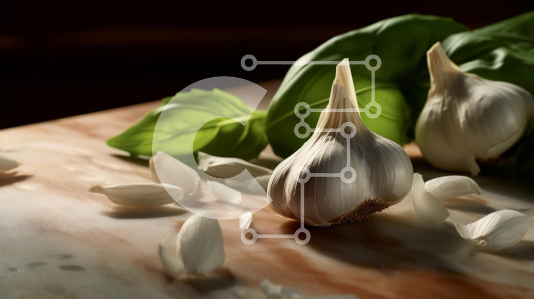 Σετ των 2 Intra Συλλεκτικό Ξύλινο Παζλ Plywood  4mm - Βολβοί σκόρδου και φύλλα βασιλικού σε ξύλινη σανίδα κοπής Σε Ξύλινο Κουτί - Διαστάσεις: 10x10 cm – 25 κομμάτια