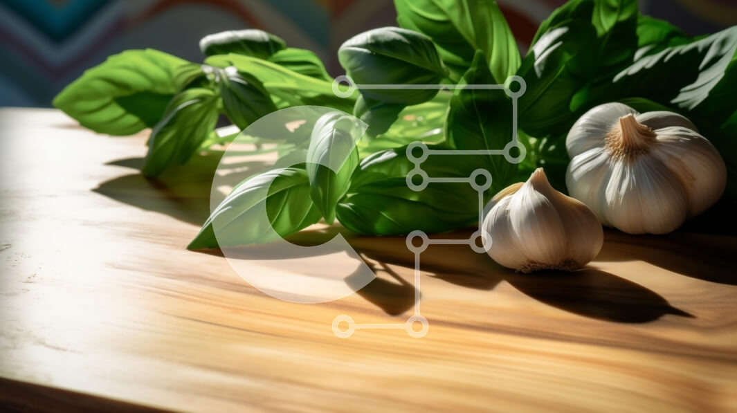 Σετ των 2 Intra Συλλεκτικό Ξύλινο Παζλ Plywood  4mm - Ρουστίκ ξύλινο τραπέζι με βολβούς σκόρδου και φύλλα βασιλικού Σε Ξύλινο Κουτί - Διαστάσεις: 10x10 cm – 25 κομμάτια