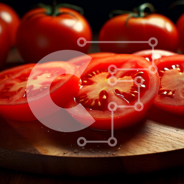 Σετ των 2 Intra Συλλεκτικό Ξύλινο Παζλ Plywood  4mm - Ντομάτες σε φέτες και φρέσκο ​​προϊόν σε ξύλινο ξύλο κοπής Σε Ξύλινο Κουτί - Διαστάσεις: 10x10 cm – 25 κομμάτια