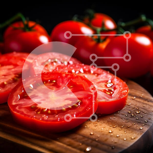 Σετ των 2 Intra Συλλεκτικό Ξύλινο Παζλ Plywood  4mm - Φρέσκες κόκκινες ντομάτες σε ξύλινη σανίδα κοπής Σε Ξύλινο Κουτί - Διαστάσεις: 10x10 cm – 25 κομμάτια