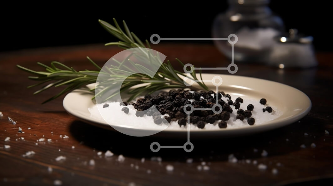 Σετ των 2 Intra Συλλεκτικό Ξύλινο Παζλ Plywood  4mm - Λευκό πιάτο με μαύρο πιπέρι, αλάτι και δεντρολίβανο Σε Ξύλινο Κουτί - Διαστάσεις: 10x10 cm – 25 κομμάτια