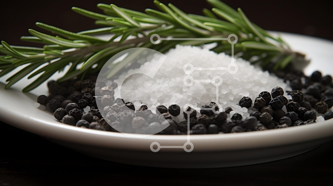 Σετ των 2 Intra Συλλεκτικό Ξύλινο Παζλ Plywood  4mm - Λευκό μπολ με κόκκους μαύρου πιπεριού, αλάτι και κλωνάρι δεντρολίβανου Σε Ξύλινο Κουτί - Διαστάσεις: 10x10 cm – 25 κομμάτια