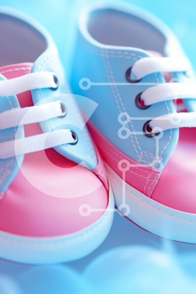 Intra Συλλεκτικό Ξύλινο Παζλ Plywood  4mm - Ροζ και μπλε παιδικά παπούτσια σε φυσαλίδες Σε Ξύλινο Κουτί - Διαστάσεις Puzzle: 10x10 cm – 25 κομμάτια