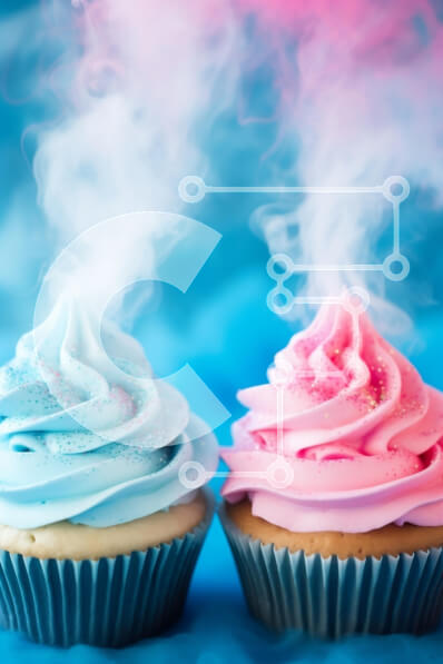 Σετ των 2 Intra Συλλεκτικό Ξύλινο Παζλ Plywood  4mm - Δύο cupcakes με ροζ και μπλε γλάσο που εκπέμπει ατμό Σε Ξύλινο Κουτί - Διαστάσεις: 10x10 cm – 25 κομμάτια