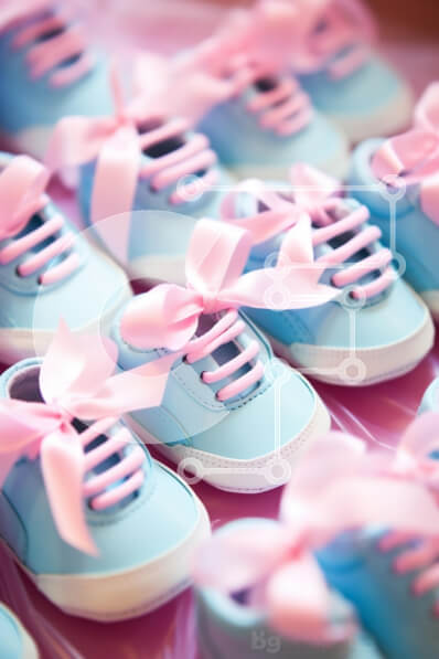 Intra Συλλεκτικό Ξύλινο Παζλ Plywood  4mm - Μπλε και ροζ παιδικά παπούτσια με φιόγκους Σε Ξύλινο Κουτί - Διαστάσεις Puzzle: 10x10 cm – 25 κομμάτια