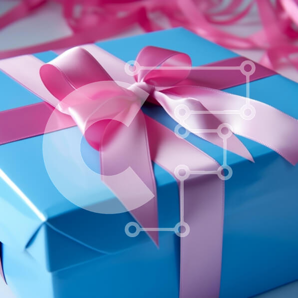 Intra Συλλεκτικό Ξύλινο Παζλ Plywood  4mm - Μπλε κουτί δώρου με ροζ κορδέλες Σε Ξύλινο Κουτί - Διαστάσεις Puzzle: 10x10 cm – 25 κομμάτια