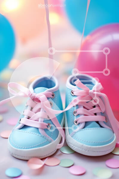 Intra Συλλεκτικό Ξύλινο Παζλ Plywood  4mm - Μπλε παιδικά παπούτσια με ροζ κορδόνια και μπαλόνια Σε Ξύλινο Κουτί - Διαστάσεις Puzzle: 10x10 cm – 25 κομμάτια