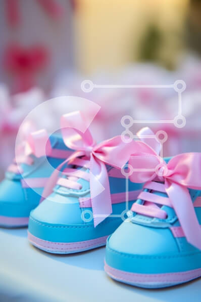 Intra Συλλεκτικό Ξύλινο Παζλ Plywood  4mm - Μπλε και ροζ παιδικά παπούτσια με φιόγκους Σε Ξύλινο Κουτί - Διαστάσεις Puzzle: 10x10 cm – 25 κομμάτια