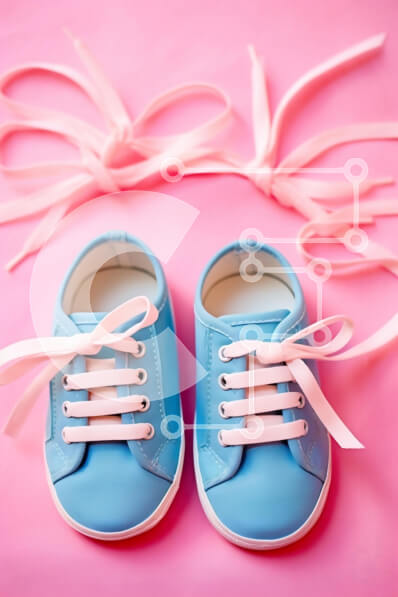 Intra Συλλεκτικό Ξύλινο Παζλ Plywood  4mm - Μπλε παιδικά παπούτσια σε ροζ φόντο Σε Ξύλινο Κουτί - Διαστάσεις Puzzle: 10x10 cm – 25 κομμάτια