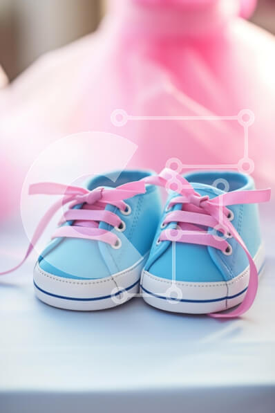 Intra Συλλεκτικό Ξύλινο Παζλ Plywood  4mm - Εμφάνιση παιδικών παπουτσιών μπλε και ροζ Σε Ξύλινο Κουτί - Διαστάσεις Puzzle: 10x10 cm – 25 κομμάτια