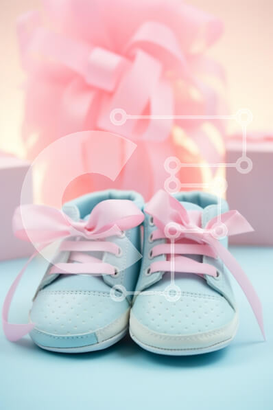 Intra Συλλεκτικό Ξύλινο Παζλ Plywood  4mm - Μπλε παιδικά παπούτσια και ροζ κουτιά δώρου Σε Ξύλινο Κουτί - Διαστάσεις Puzzle: 10x10 cm – 25 κομμάτια