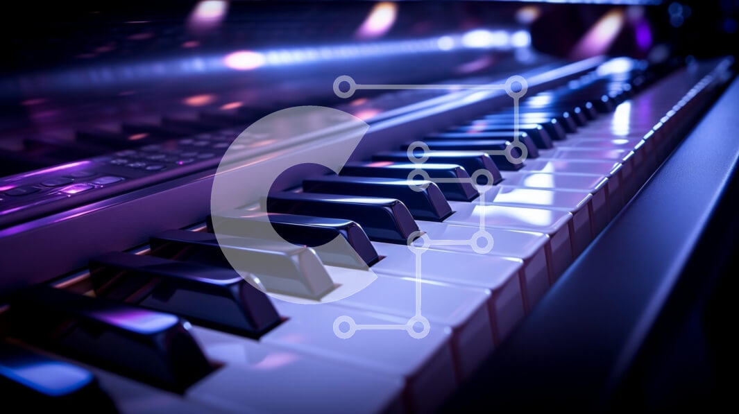 Intra Συλλεκτικό Ξύλινο Παζλ Plywood  4mm - Κοντινό πλάνο Όρθιο Πιάνο με Μωβ και Μπλε Φώτα Σε Ξύλινο Κουτί - Διαστάσεις Puzzle: 10x10 cm – 25 κομμάτια