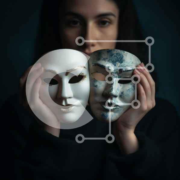 Σετ των 2 Intra Συλλεκτικό Ξύλινο Παζλ Plywood  4mm - Γυναίκα που κρατά λευκές και μπλε μάσκες Σε Ξύλινο Κουτί - Διαστάσεις: 10x10 cm – 25 κομμάτια