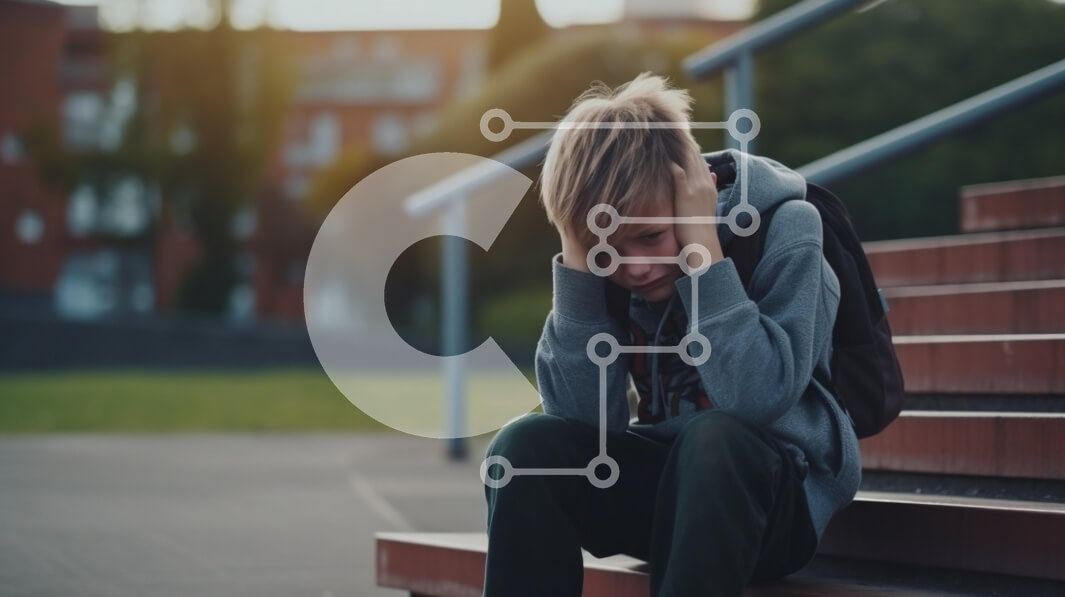 Intra Συλλεκτικό Ξύλινο Παζλ Plywood  4mm - Νεαρό αγόρι σε κίνδυνο που κάθεται σε σκαλοπάτια σε εξωτερικούς χώρους Σε Ξύλινο Κουτί - Διαστάσεις Puzzle: 10x10 cm – 25 κομμάτια