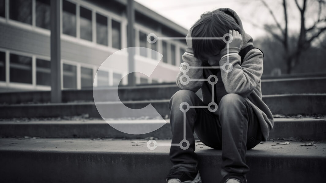 Intra Συλλεκτικό Ξύλινο Παζλ Plywood  4mm - Νεαρό αγόρι που βιώνει αγωνία στα σκαλιά του σχολείου Σε Ξύλινο Κουτί - Διαστάσεις Puzzle: 10x10 cm – 25 κομμάτια