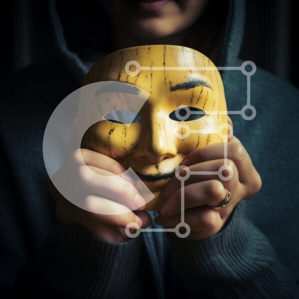 Intra Συλλεκτικό Ξύλινο Παζλ Plywood  4mm - Άτομο που κρατά μια μάσκα σε μια σκοτεινή ατμόσφαιρα Σε Ξύλινο Κουτί - Διαστάσεις Puzzle: 10x10 cm – 25 κομμάτια