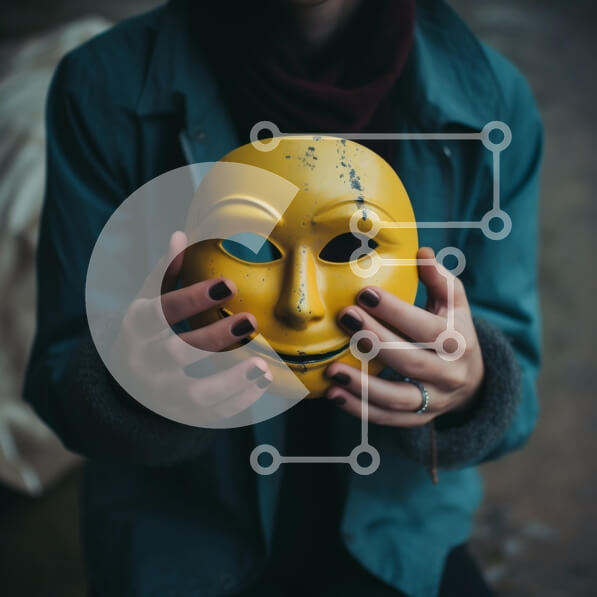 Intra Συλλεκτικό Ξύλινο Παζλ Plywood  4mm - Άτομο που κρατά μια κίτρινη μάσκα Σε Ξύλινο Κουτί - Διαστάσεις Puzzle: 10x10 cm – 25 κομμάτια