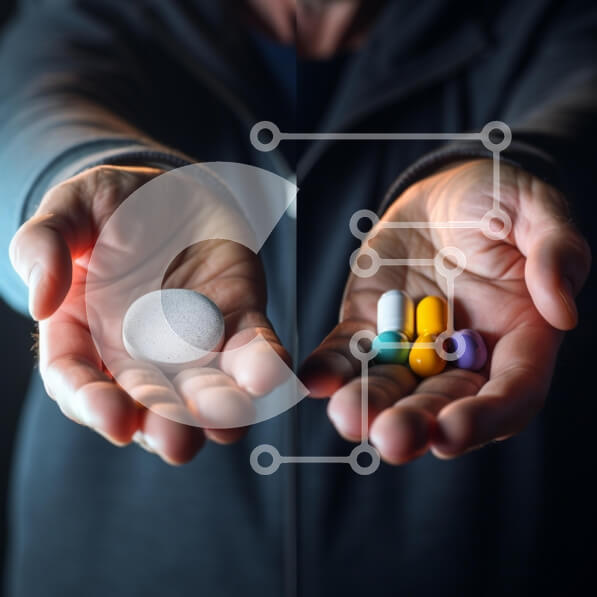 Intra Συλλεκτικό Ξύλινο Παζλ Plywood  4mm - Χέρια που κρατούν μια γκρίζα πέτρα και πολύχρωμες κάψουλες Σε Ξύλινο Κουτί - Διαστάσεις Puzzle: 10x10 cm – 25 κομμάτια