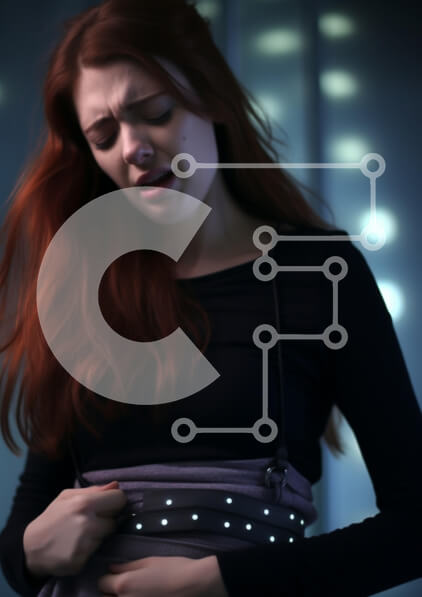 Intra Συλλεκτικό Ξύλινο Παζλ Plywood  4mm - Γυναίκα με φωτισμένο ένδυμα που δείχνει αγωνία Σε Ξύλινο Κουτί - Διαστάσεις Puzzle: 10x10 cm – 25 κομμάτια