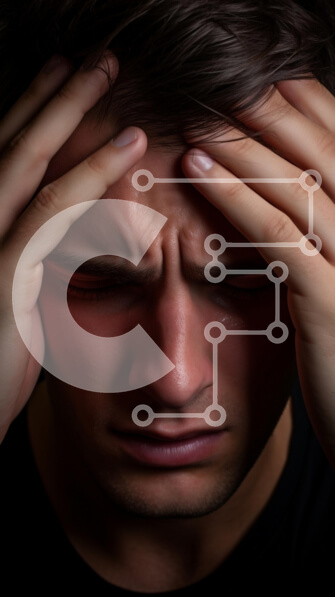 Intra Συλλεκτικό Ξύλινο Παζλ Plywood  4mm - Κοντινό πλάνο ενός ταλαιπωρημένου άνδρα που κρατά το κεφάλι του Σε Ξύλινο Κουτί - Διαστάσεις Puzzle: 10x10 cm – 25 κομμάτια