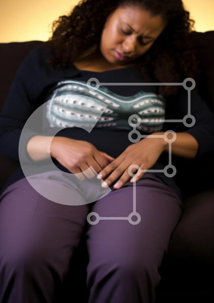 Intra Συλλεκτικό Ξύλινο Παζλ Plywood  4mm - Γυναίκα που κρατά την κοιλιά σε δυσφορία Σε Ξύλινο Κουτί - Διαστάσεις Puzzle: 10x10 cm – 25 κομμάτια