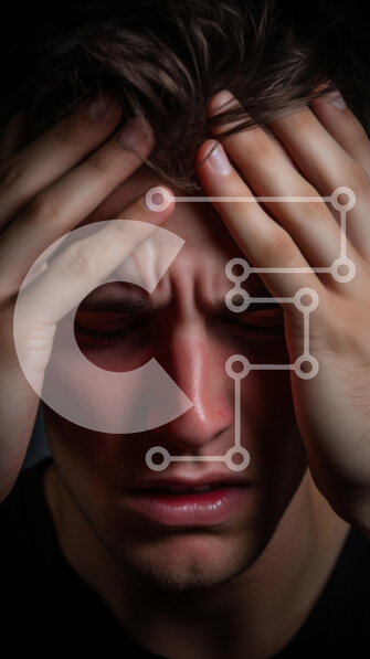 Intra Συλλεκτικό Ξύλινο Παζλ Plywood  4mm - Νεαρός άνδρας που κρατά το κεφάλι του σε κίνδυνο Σε Ξύλινο Κουτί - Διαστάσεις Puzzle: 10x10 cm – 25 κομμάτια