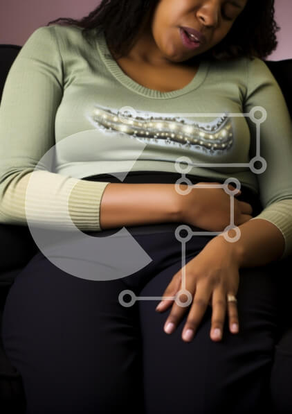 Intra Συλλεκτικό Ξύλινο Παζλ Plywood  4mm - Γυναίκα που βιώνει κοιλιακή δυσφορία στον καναπέ Σε Ξύλινο Κουτί - Διαστάσεις Puzzle: 10x10 cm – 25 κομμάτια