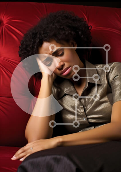 Intra Συλλεκτικό Ξύλινο Παζλ Plywood  4mm - Στοχαστική γυναίκα σε έναν κόκκινο καναπέ Σε Ξύλινο Κουτί - Διαστάσεις Puzzle: 10x10 cm – 25 κομμάτια