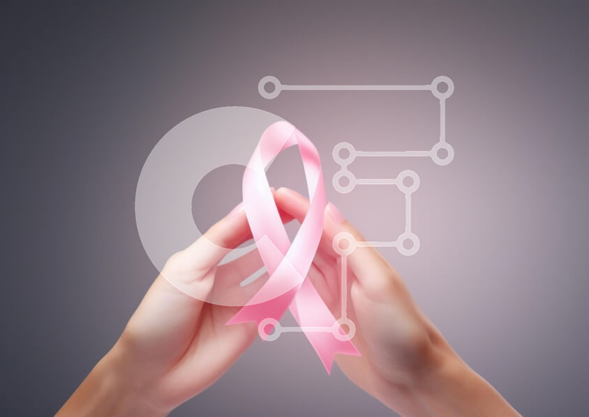 Intra Συλλεκτικό Ξύλινο Παζλ Plywood  4mm - Χέρια που κρατούν ροζ κορδέλα για την ευαισθητοποίηση για τον καρκίνο του μαστού Σε Ξύλινο Κουτί - Διαστάσεις Puzzle: 10x10 cm – 25 κομμάτια