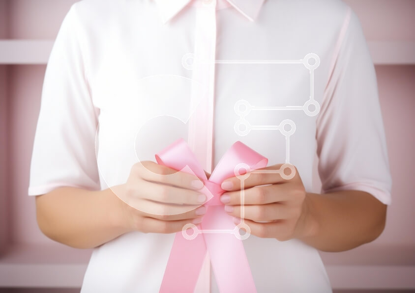 Intra Συλλεκτικό Ξύλινο Παζλ Plywood  4mm - Άτομο που κρατά ροζ κορδέλα για ευαισθητοποίηση Σε Ξύλινο Κουτί - Διαστάσεις Puzzle: 10x10 cm – 25 κομμάτια