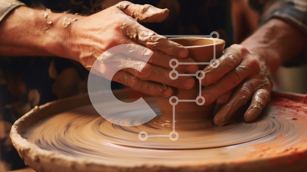 Intra Συλλεκτικό Ξύλινο Παζλ Plywood  4mm - Πήλινη γλάστρα Potter Shaping on Wheel Σε Ξύλινο Κουτί - Διαστάσεις Puzzle: 10x10 cm – 25 κομμάτια