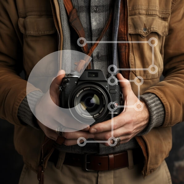 Intra Συλλεκτικό Ξύλινο Παζλ Plywood  4mm - Πορτρέτο ενός φωτογράφου που κρατά μια κάμερα Σε Ξύλινο Κουτί - Διαστάσεις Puzzle: 10x10 cm – 25 κομμάτια