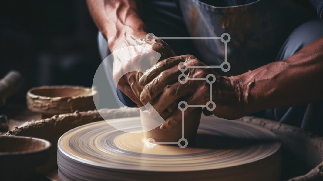 Intra Συλλεκτικό Ξύλινο Παζλ Plywood  4mm - Potter Shaping Clay on a Wheel Σε Ξύλινο Κουτί - Διαστάσεις Puzzle: 10x10 cm – 25 κομμάτια