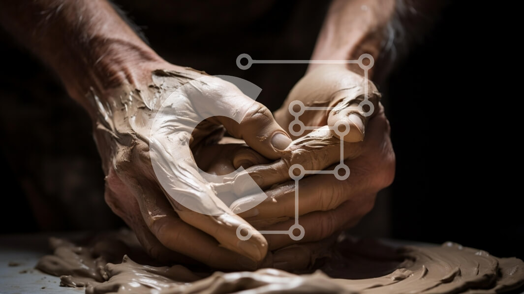 Intra Συλλεκτικό Ξύλινο Παζλ Plywood  4mm - Χέρια που σχηματίζουν πηλό στην αγγειοπλαστική Σε Ξύλινο Κουτί - Διαστάσεις Puzzle: 10x10 cm – 25 κομμάτια