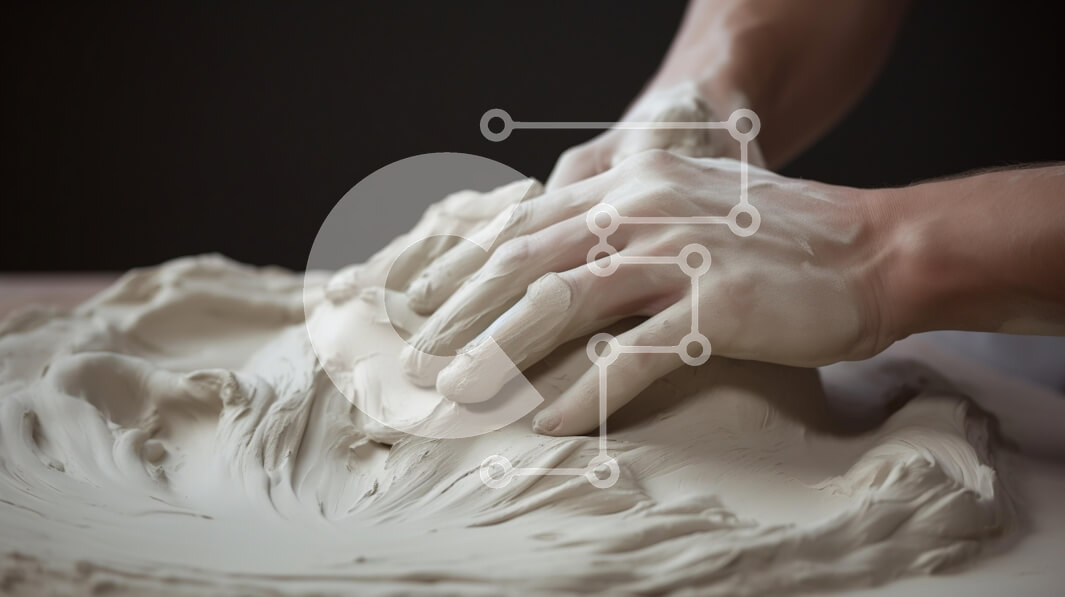 Intra Συλλεκτικό Ξύλινο Παζλ Plywood  4mm - Χέρια που πλάθουν επιδέξια τον πηλό Σε Ξύλινο Κουτί - Διαστάσεις Puzzle: 10x10 cm – 25 κομμάτια