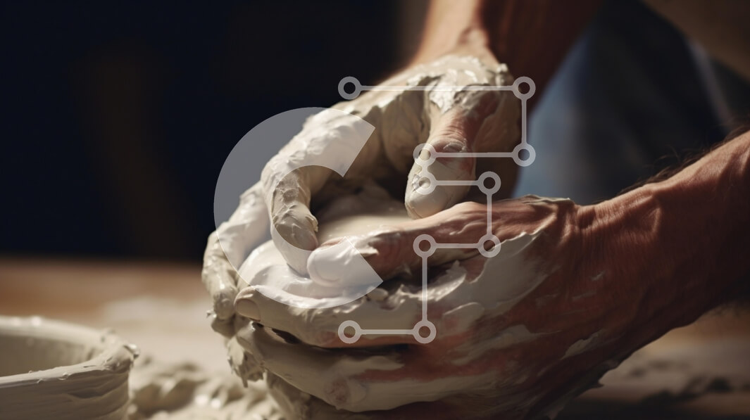 Intra Συλλεκτικό Ξύλινο Παζλ Plywood  4mm - Χέρια που διαμορφώνουν τον πηλό στην αγγειοπλαστική Σε Ξύλινο Κουτί - Διαστάσεις Puzzle: 10x10 cm – 25 κομμάτια