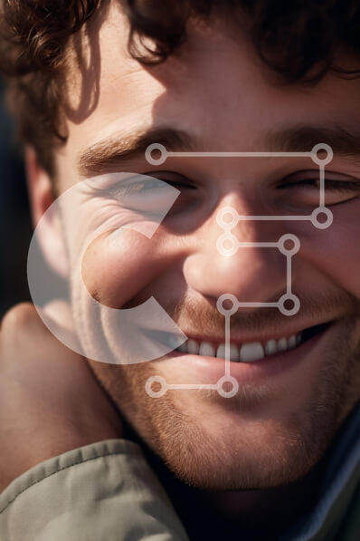 Intra Συλλεκτικό Ξύλινο Παζλ Plywood  4mm - Κοντινό πλάνο ενός χαρούμενου χαμογελαστού άνδρα Σε Ξύλινο Κουτί - Διαστάσεις Puzzle: 10x10 cm – 25 κομμάτια