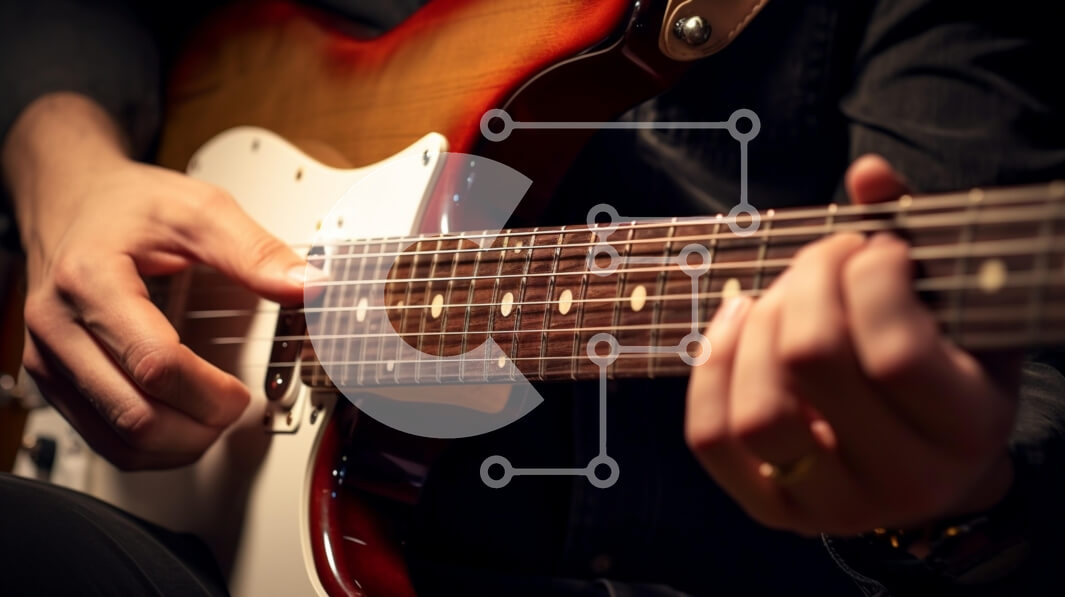 Intra Συλλεκτικό Ξύλινο Παζλ Plywood  4mm - Κοντινό πλάνο των χεριών που παίζουν ηλεκτρική κιθάρα Σε Ξύλινο Κουτί - Διαστάσεις Puzzle: 10x10 cm – 25 κομμάτια