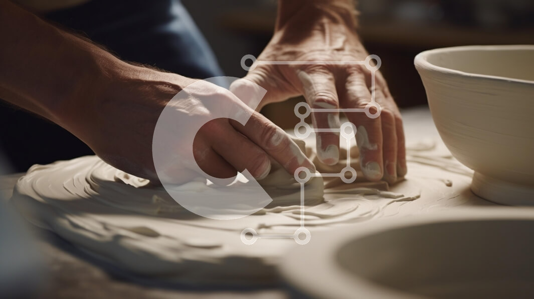 Intra Συλλεκτικό Ξύλινο Παζλ Plywood  4mm - Διαδικασία κατασκευής κεραμικής με πηλό που διαμορφώνει τα χέρια Σε Ξύλινο Κουτί - Διαστάσεις Puzzle: 10x10 cm – 25 κομμάτια