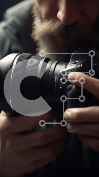 Intra Συλλεκτικό Ξύλινο Παζλ Plywood  4mm - Κοντινό πλάνο ενός παθιασμένου φωτογράφου που κρατά μια κάμερα Σε Ξύλινο Κουτί - Διαστάσεις Puzzle: 10x10 cm – 25 κομμάτια